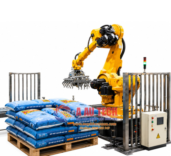 Robot gắp xếp bao lên pallet tự động
