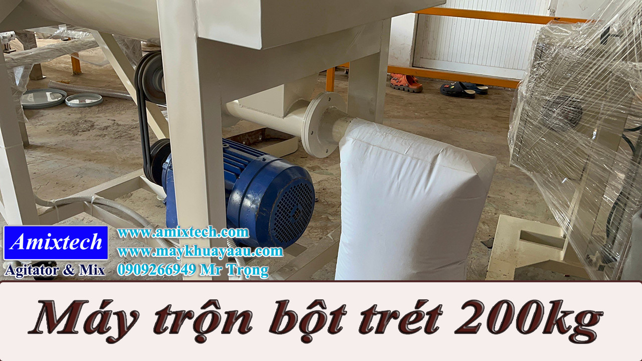 máy trộn bột trét xả liệu bằng vít tải