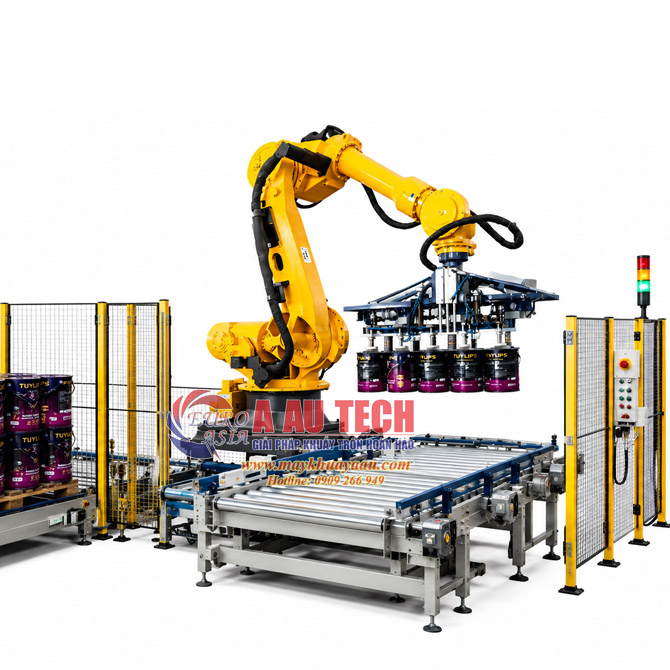 Robot gắp xếp thùng lên pallet tự động