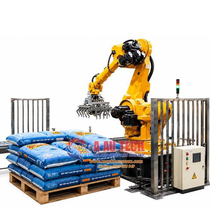 Robot gắp xếp bao lên pallet tự động